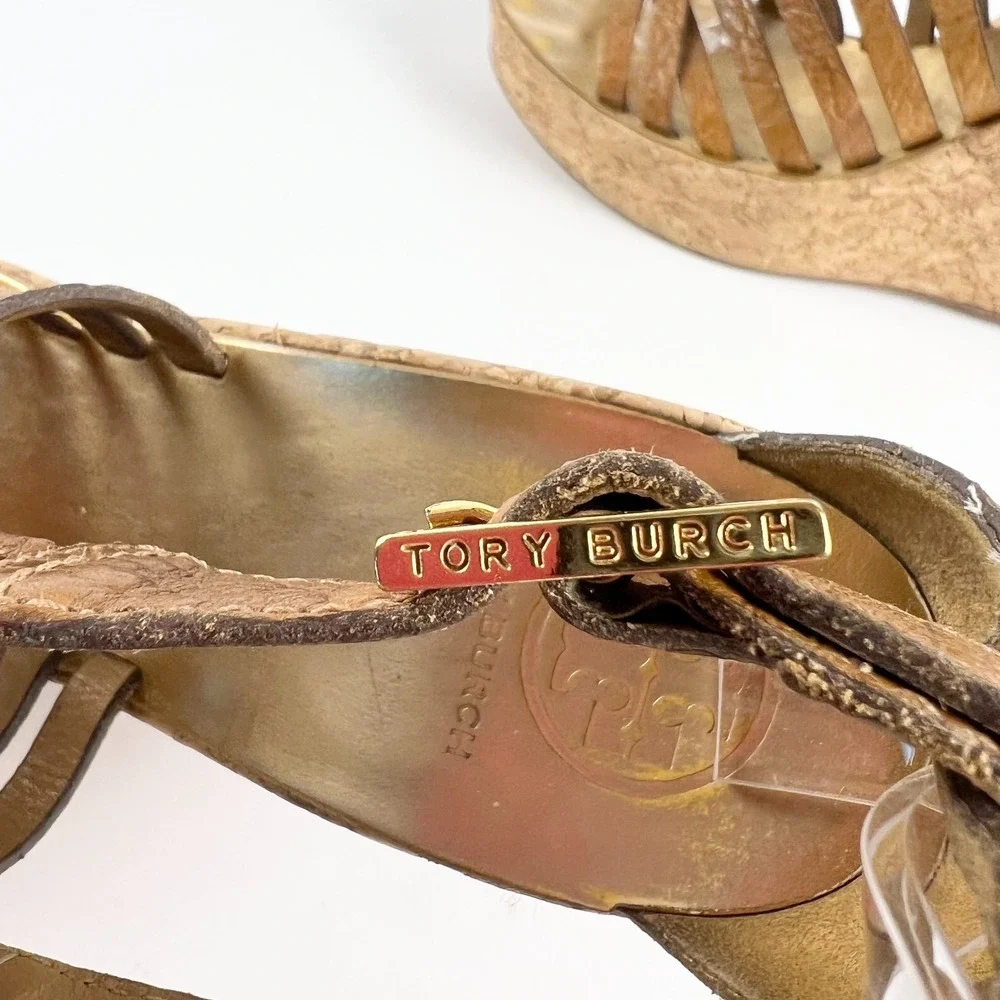 TORY BURCH Anamarte Brown Cork Wedge Platform Sandals Size‎ 9.5 M Leather Buckle
